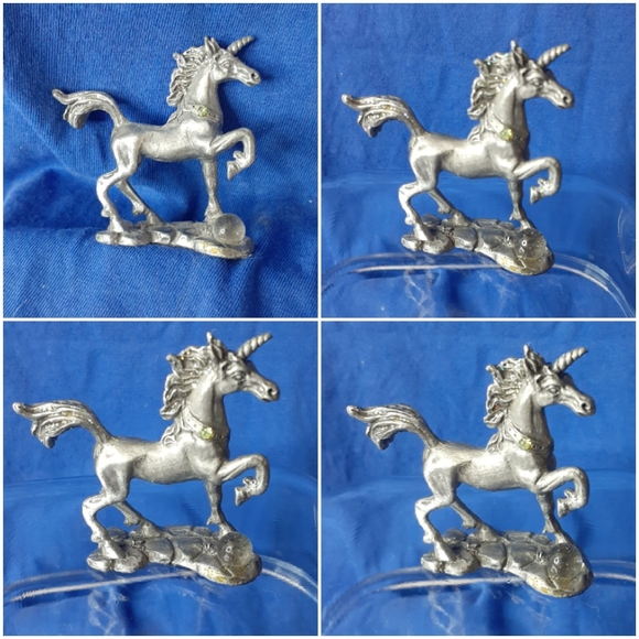 Unicorn Vintage Figurine With Crystal Ball & Green Stone Very Detailed Vintage - Picture 5 of 16